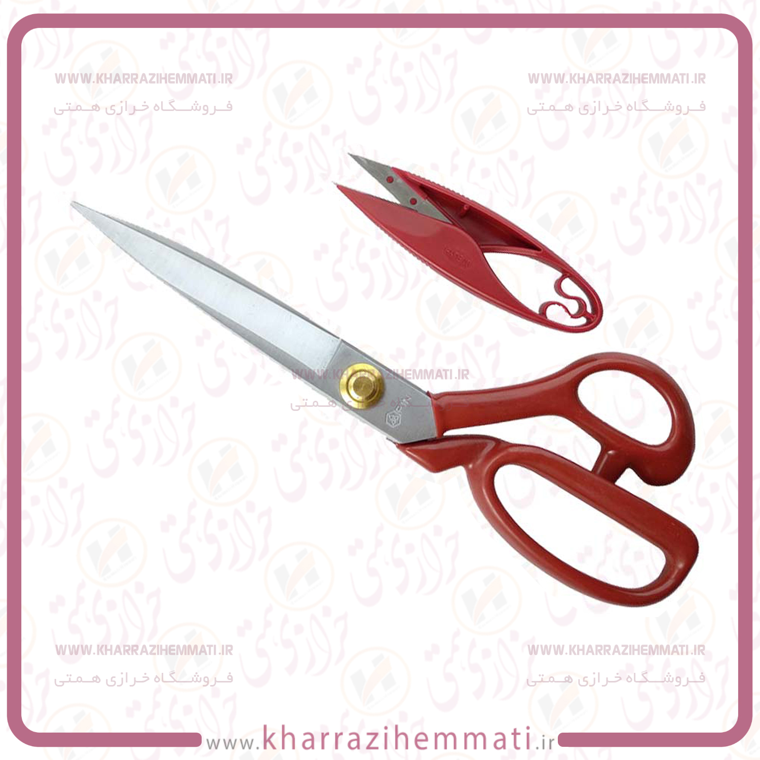 قیچی خیاطی قرمز دسته فلز 11 پین